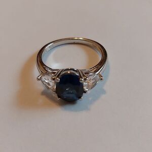 SAI Krishna 925 Sterling Silver with Blue and White Sapphire Ring Size 6.75